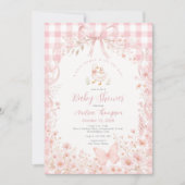 Invitation Fête de Bébé Fleur Rose Blush Silly Goose Gingham (Devant)