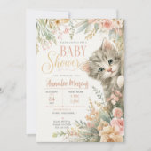Invitation Fête de Bébé Fleur Rose Kitten Blush (Devant)