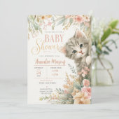 Invitation Fête de Bébé Fleur Rose Kitten Blush (Debout devant)