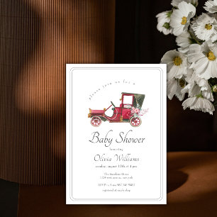Invitation Fête de bébé Fleur Sauvage Classique Rouge Voiture