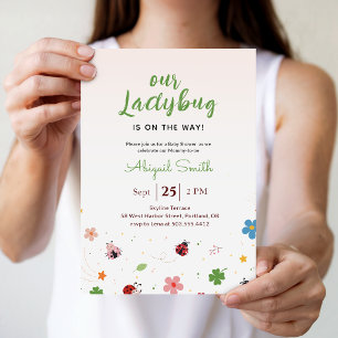 Invitation Fête de Bébé Fleur Sauvage Coccinelle Fille