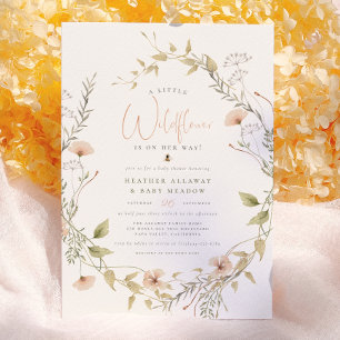 Invitation Fête de Bébé Fleur Sauvage Délicate & Abeille Bohè