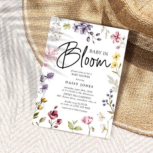 Invitation Fête de bébé Fleur Sauvageonne