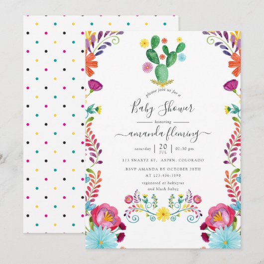Invitation Fête de Bébé Fleurie Aquarelle Colorée (Devant / Derrière)