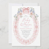 Invitation Fête de Bébé Fleurie Rose Vintage (Devant)