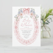 Invitation Fête de Bébé Fleurie Rose Vintage (Debout devant)