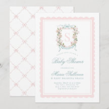 Fête de Bébé Fleurissante Monogramme Magnolia Rose