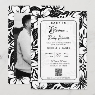 Invitation Fête de bébé Fleurs audacieuses Noir & Blanc