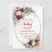 Invitation Fête de bébé Fleurs de Eucalyptus Rouge Profond Cl (Devant)
