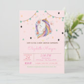 Invitation Fête de Bébé Fleurs de Licorne Mignonnes (Debout devant)