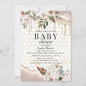 Invitation Fête de Bébé Fleurs de Marbre avec Dégoulinure de (Devant)