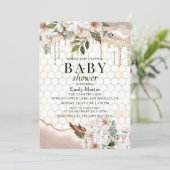 Invitation Fête de Bébé Fleurs de Marbre avec Dégoulinure de (Debout devant)