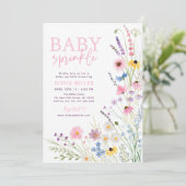 Invitation Fête de Bébé Fleurs de Prairie Rose (Debout devant)