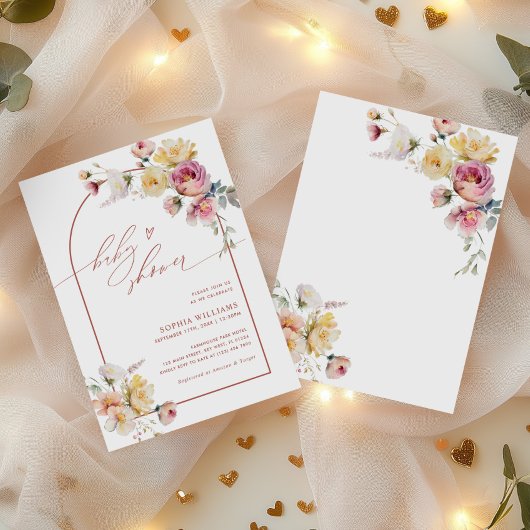 Invitation Fête de bébé Fleurs de rose de jardin Boho
