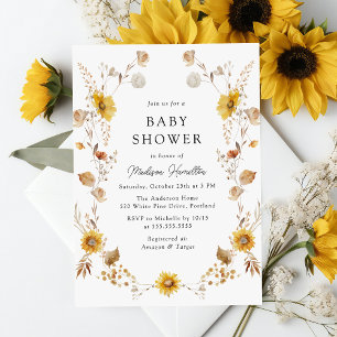 Invitation Fête de Bébé Fleurs de Tournesol Automne Rustique
