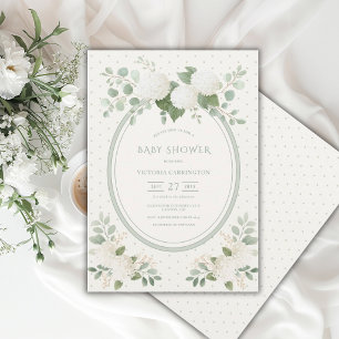Invitation Fête de Bébé Fleurs d'Hydrangeas Blanches Vintage