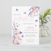 Invitation Fête de Bébé Fleurs Jumelles Deux Petits Papillons (Debout devant)