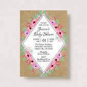 Invitation Fête de Bébé Fleurs Kraft Rustique & Aquarelle