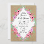 Invitation Fête de Bébé Fleurs Kraft Rustique & Aquarelle (Devant)