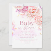 Invitation Fête de Bébé Fleurs Rose Pâle (Devant)