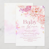 Invitation Fête de Bébé Fleurs Rose Pâle (Devant / Derrière)