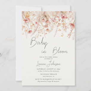 Invitation Fête de Bébé Fleurs Sauvages Crème Rose Poussiéreu