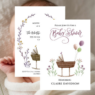 Invitation Fête de bébé Fleurs sauvages et ballons
