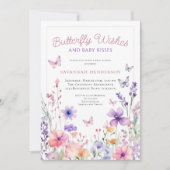 Invitation Fête de Bébé Fleurs Sauvages Papillon (Devant)