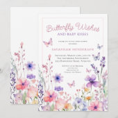 Invitation Fête de Bébé Fleurs Sauvages Papillon (Devant / Derrière)