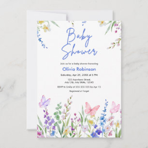Invitation Fête de Bébé Fleurs Sauvages Papillons