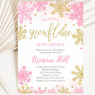 Invitation Fête de Bébé Flocon de Neige Rose