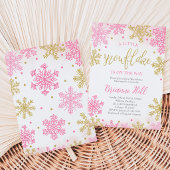 Invitation Fête de Bébé Flocon de Neige Rose