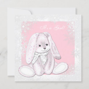 Invitation Fête de Bébé Flocon de Neige Rose Merveilleuse Hiv
