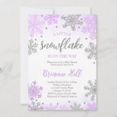 Invitation Fête de Bébé Flocon de Neige Un Peu Violet (Devant)