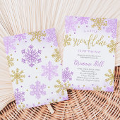 Invitation Fête de Bébé Flocon de Neige Un Peu Violet