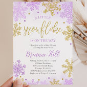 Invitation Fête de Bébé Flocon de Neige Un Peu Violet