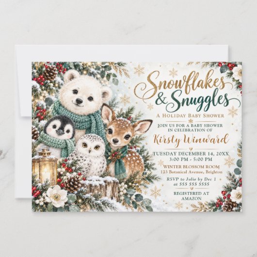 Invitation Fête de bébé Flocons & Câlins (Devant)