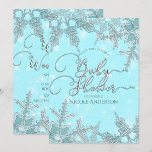 Invitation Fête de Bébé Flocons de Neige Merveilleux Hiver Bl