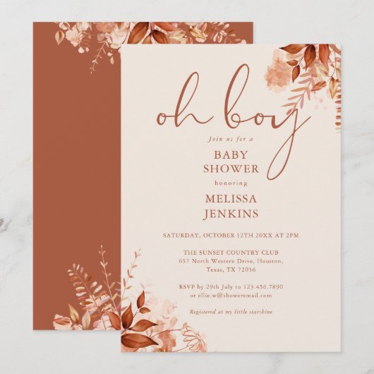 Invitation Fête de Bébé Floral Automne (Devant / Derrière)