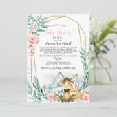 Invitation Fête de Bébé Floral de Bois par la Poste (Debout devant)