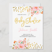 Invitation Fête de bébé Floral Doré Printemps Été (Devant)