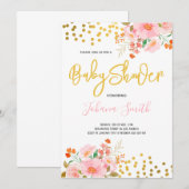 Invitation Fête de bébé Floral Doré Printemps Été (Devant / Derrière)