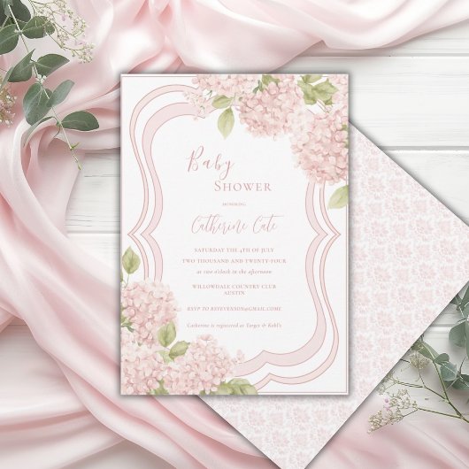 Invitation Fête de bébé Floral Élégant Rose Hydrangea