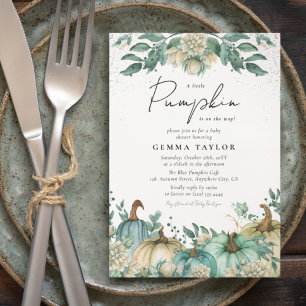 Invitation Fête de bébé florale aquarelle Citrouille sarcelle
