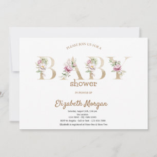 Invitation Fête de bébé florale avec effet bokeh et paillette