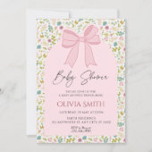 Invitation Fête de bébé florale avec ruban rose (Devant)