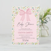 Invitation Fête de bébé florale avec ruban rose (Debout devant)