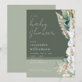 Invitation Fête de bébé florale boho Herbe des Pampas (Devant / Derrière)