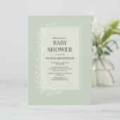 Invitation Fête de bébé florale botanique vert sauge (Debout devant)