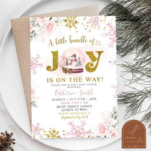 Invitation Fête de bébé florale boule à neige hivernale rose